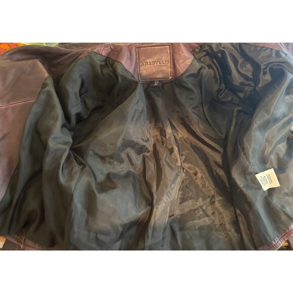 Amaryllis Distressed 100% Leather Moto Deep Jacket Purple Asymmetric Zip Size S - Picture 14 of 15